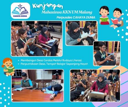 KUNJUNGAN MAHASISWA KKN UNIVERSITAS NEGERI MALANG KE PERPUSTAKAAN DESA NGADIMULYO 
